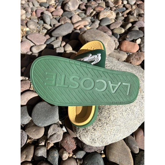 Mens Lacoste Croco Dualiste Slides Green Yellow Slip On Sandals New Sz 10 - Picture 4 of 6